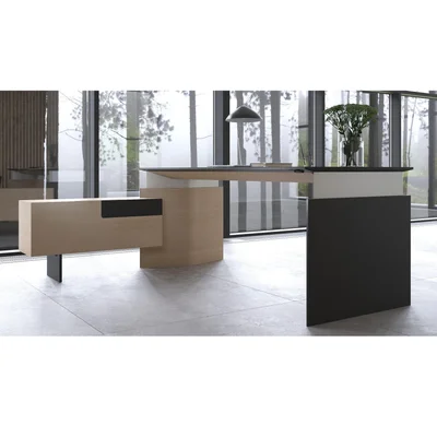 Бюро Narbutas с регулируема височина Move&Lead, 1800 х 850 х 1300 mm, MDF 27 mm, HPL черен плот, фурнир ясен