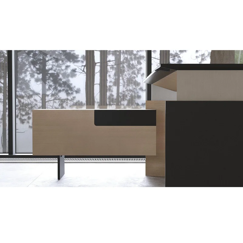 Бюро Narbutas с регулируема височина Move&Lead, 1800 х 850 х 1300 mm, MDF 27 mm, HPL черен плот, фурнир ясен