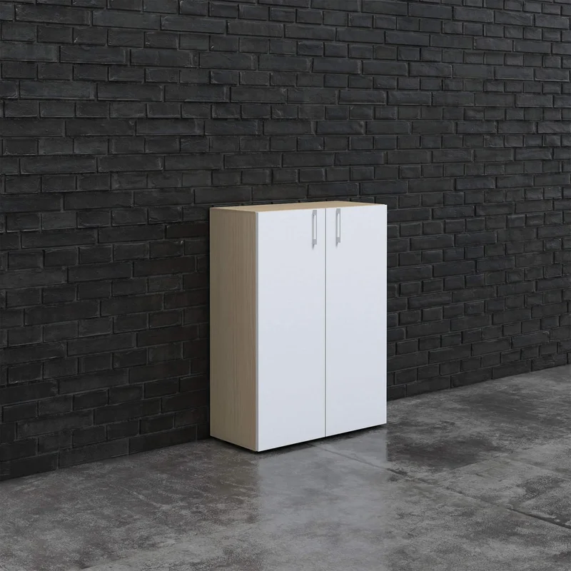Шкаф Narbutas Choice, 800 x 420 x 1075 mm, ПДЧ 18 mm, корпус с избелен дъб, бели врати с бяла правоъгълна дръжка