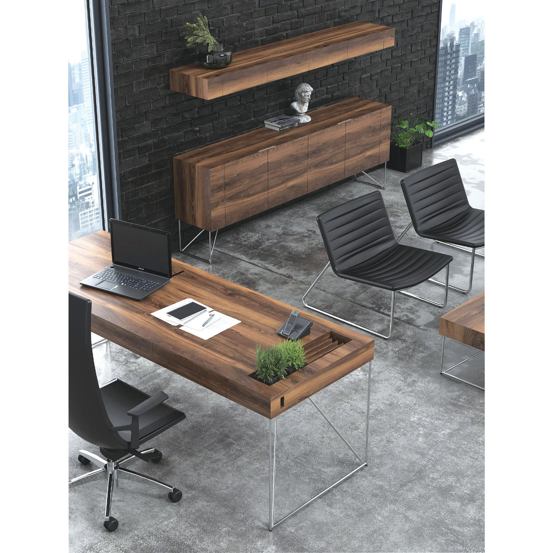 Заседателна маса Narbutas Air Executive, 2200 x 1300 x 740 mm, правоъгълен плот, фурнир орех, метал хром