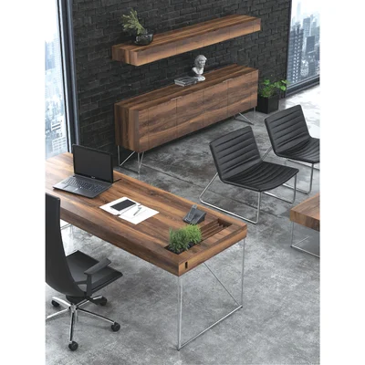 Заседателна маса Narbutas Air Executive, 2200 x 1300 x 740 mm, правоъгълен плот, фурнир орех, метал хром