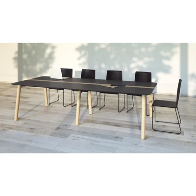Заседателна маса Narbutas Nova Wood, 1200 x 1200 x 740 mm, квадратен плот, MDF 26 mm, HPL бял плот, черни дървени крака