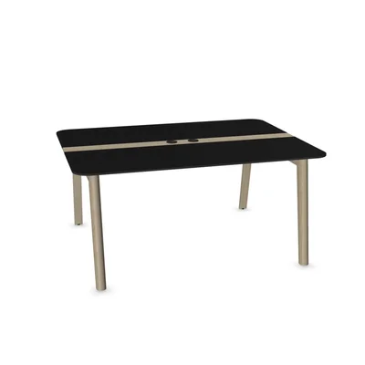 Заседателна маса Narbutas Nova Wood, 1600 x 1200 x 740 mm, правоъгълен плот, MDF 26 mm, HPL черен плот, бял метал, дървени крака
