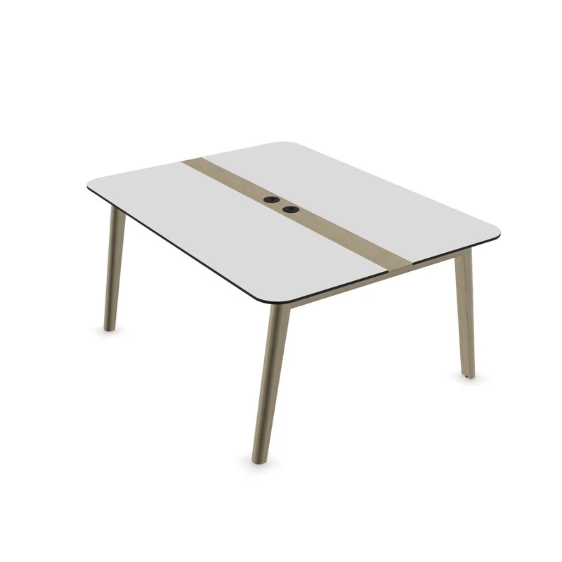 Заседателна маса Narbutas Nova Wood, 1600 x 1200 x 740 mm, правоъгълен плот, MDF 26 mm, HPL бял плот, крака светъл ясен