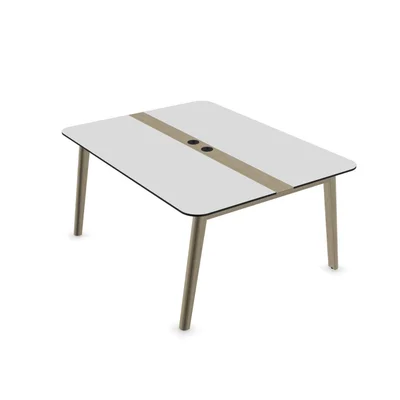 Заседателна маса Narbutas Nova Wood, 1600 x 1200 x 740 mm, правоъгълен плот, MDF 26 mm, HPL бял плот, крака светъл ясен