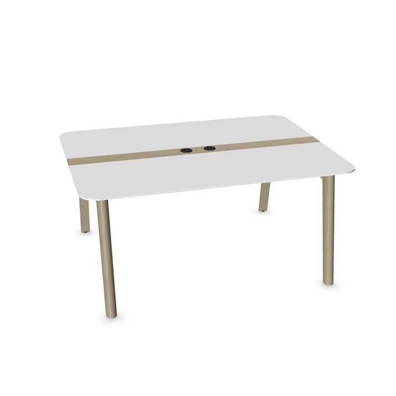 Заседателна маса Narbutas Nova Wood, 1600 x 1200 x 740 mm, правоъгълен плот, MDF 26 mm, HPL бял плот, бял метал, дървени крака