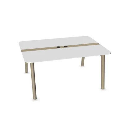 Заседателна маса Narbutas Nova Wood, 1600 x 1200 x 740 mm, правоъгълен плот, MDF 26 mm, HPL бял плот, бял метал, дървени крака
