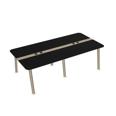 Заседателна маса Narbutas Nova Wood, 2400 x 1200 x 740 mm, правоъгълен плот, MDF 26 mm, HPL черен плот, черен метал, дървени крака