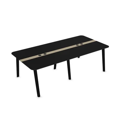 Заседателна маса Narbutas Nova Wood, 2400 x 1200 x 740 mm, правоъгълен плот, MDF 26 mm, HPL черен плот, черни дървени крака