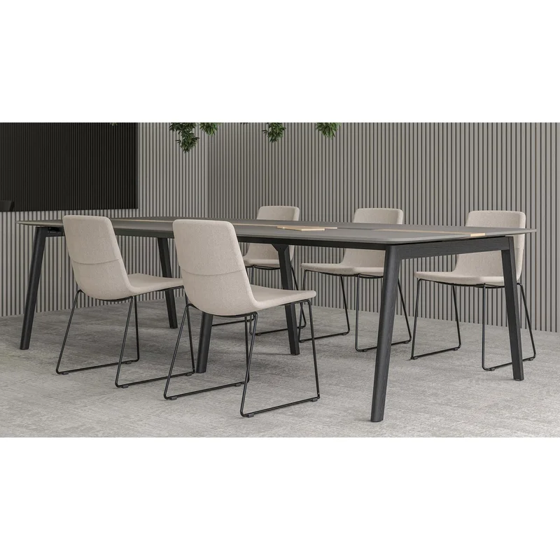Заседателна маса Narbutas Nova Wood, 2400 х 1200 х 740 mm, правоъгълен плот, MDF 26 mm, HPL бял плот, черни дървени крака