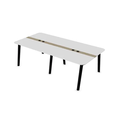 Заседателна маса Narbutas Nova Wood, 2400 x 1200 x 740 mm, правоъгълен плот, MDF 26 mm, HPL бял плот с черен кант, черни дървени крака