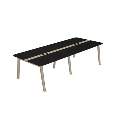 Заседателна маса Narbutas Nova Wood, 2800 x 1200 x 740 mm, правоъгълен плот, MDF 26 mm, HPL черен плот, черен метал, дървени крака