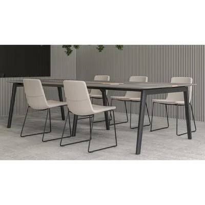 Заседателна маса Narbutas Nova Wood, 2800 x 1200 x 740 mm, правоъгълен плот, MDF 26 mm, HPL черен плот, черен метал, дървени крака