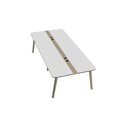 Заседателна маса Narbutas Nova Wood, 2800 x 1200 x 740 mm, правоъгълен плот, MDF 26 mm, HPL бял плот, крака светъл ясен