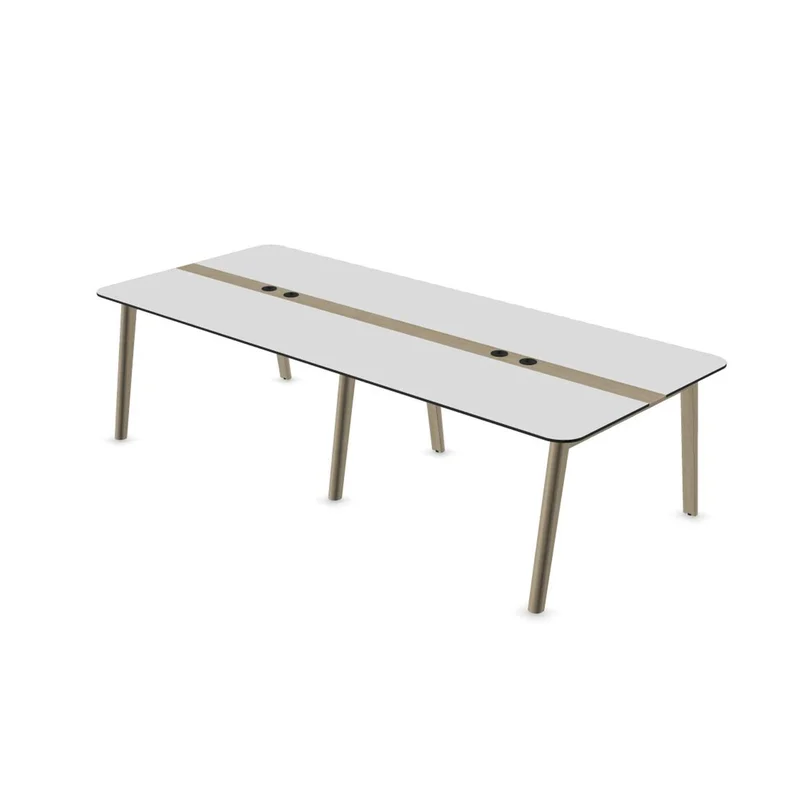 Заседателна маса Narbutas Nova Wood, 2800 x 1200 x 740 mm, правоъгълен плот, MDF 26 mm, HPL бял плот, крака светъл ясен