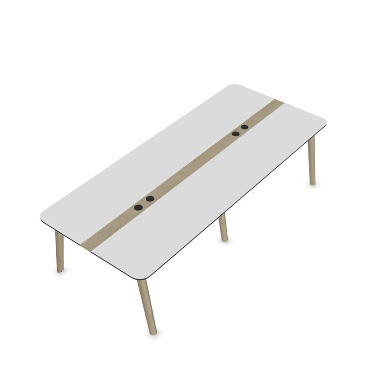 Заседателна маса Narbutas Nova Wood, 2800 x 1200 x 740 mm, правоъгълен плот, MDF 26 mm, HPL бял плот, крака светъл ясен