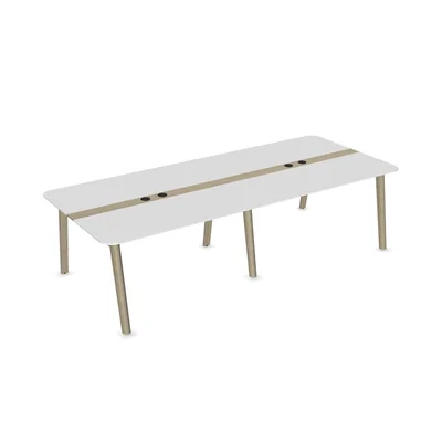 Заседателна маса Narbutas Nova Wood, 2800 x 1200 x 740 mm, правоъгълен плот, MDF 26 mm, HPL бял плот, бял метал, дървени крака