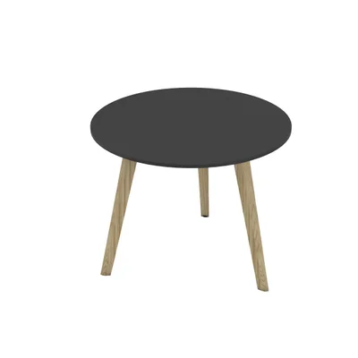 Ниска маса Narbutas Nova Wood, 700 x 700 х 480 mm, кръгъл плот, MDF 26 mm, HPL черен плот, дървени крака