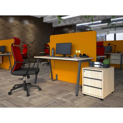 Бюро Narbutas Nova A, 1400 x 700 x 740 mm, меламин кехлибарен дъб, тъмносив метал
