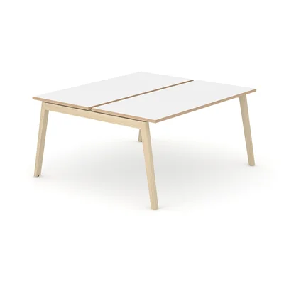 Бюра Narbutas Nova Wood, работна двойка, 1400 х 700 х 740 mm, ПДЧ 25 mm, бял меламин, крака светъл ясен