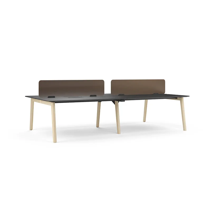 Бюра Narbutas Nova Wood, работна двойка, 1400 х 700 х 740 mm, ПДЧ 25 mm, HPL черен плот, крака светъл ясен