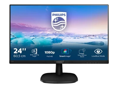 Монитор Philips 243V7QDSB, 23.8'', LED, 1920 x 1080, 250 cd/m2, 4 ms, HDMI, VGA, 16:9, 75 Hz, черен