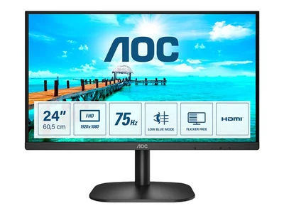 Монитор AOC 24B2XHM2, 23.8'', LED, 1920 x 1080, 250 cd/m2, 4 ms, HDMI, VGA, VA, 16:9, 75 Hz, черен