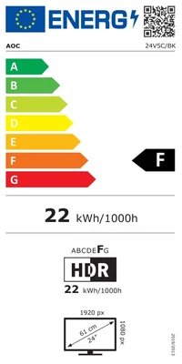 Монитор AOC 24V5C/BK, 23.8'', LED, 1920 x 1080, 300 cd/m2, 4 ms, HDMI, USB, черен