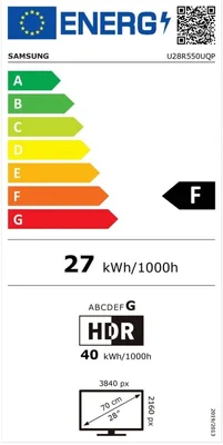 Монитор Samsung U28R550, 28'', LED, 3840 x 2160, 300 cd/m2, 4 ms, HDMI, тъмносин