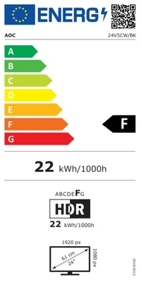 Монитор AOC 24V5CW/BK, 23.8'', LED, 1920 x 1080, 300 cd/m2, 4 ms, HDMI, USB, черен