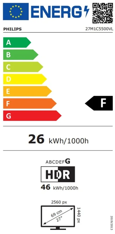 Монитор Philips 27M1C5500VL, 27'', WLED, 2560 x 1440, 250 cd/m2, 4 ms, HDMI, черен