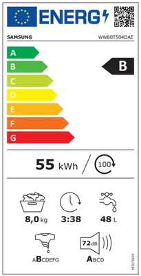 Пералня Samsung WW80T504DAE/S7, 8 kg, клас B, 1400 оборота/мин, Front loading, бяла