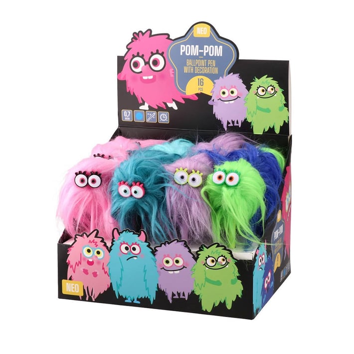 Химикалка Sazio Pom-Pom, с декорация чудовище, асорти, 1 брой