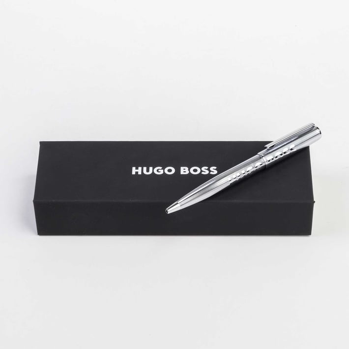 Hugo Boss Химикалка Label, в кутия, сребриста