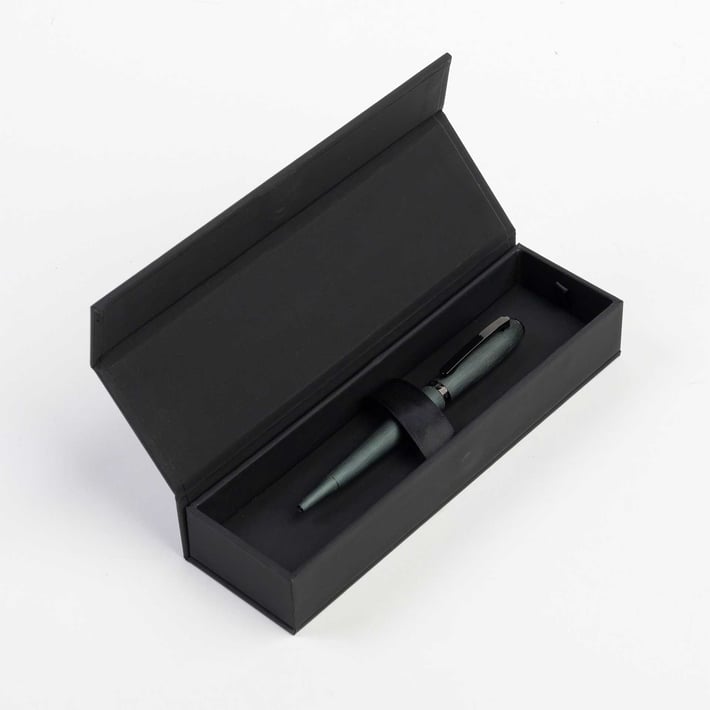 Hugo Boss Химикалка Contour Brushed, в кутия, тъмнозелена