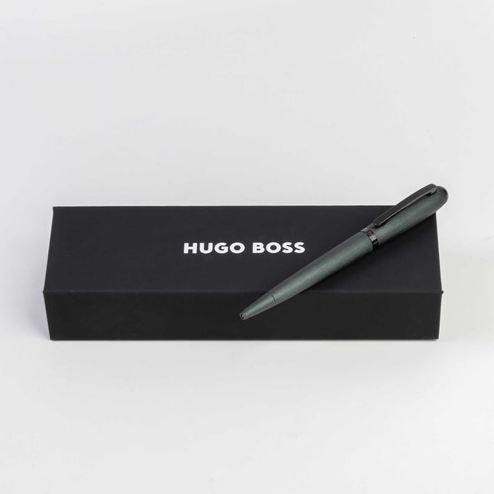Hugo Boss Химикалка Contour Brushed, в кутия, тъмнозелена