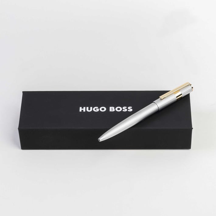 Hugo Boss Химикалка Gear Pinstripe, в кутия, сребристо-златиста