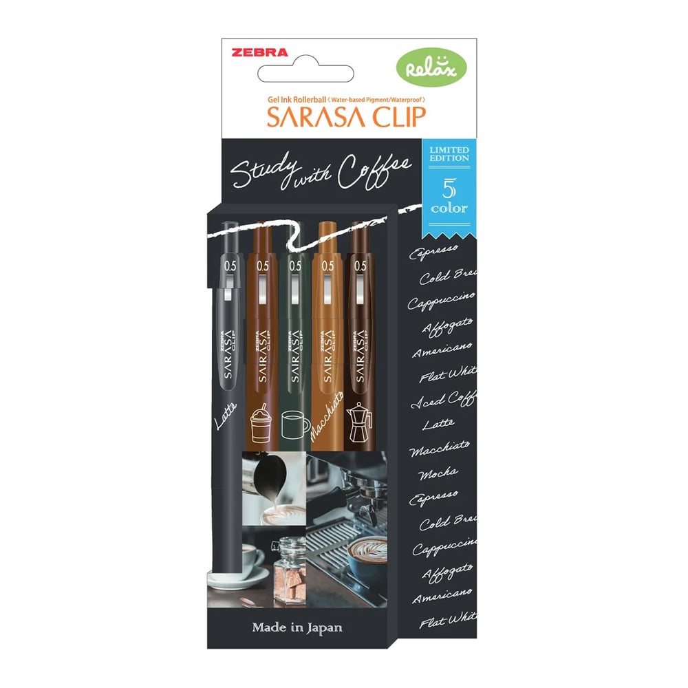 Zebra Гел ролер Sarasa Clip Coffee, 0.5 mm, 5 цвята
