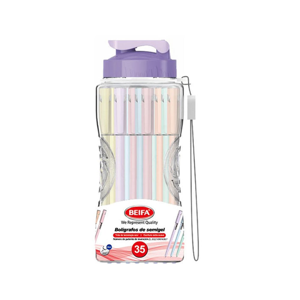 Beifa Гел ролер TA602-35V, в бутилка, 0.7 mm, синьо мастило, асорти, 35 броя