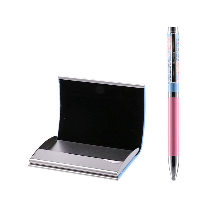 Комплект кутийка за визитки и химикалка Empire Agra, сини