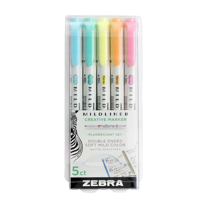 Zebra Текст маркер Mildliner Fluorescent, двоен, 5 цвята