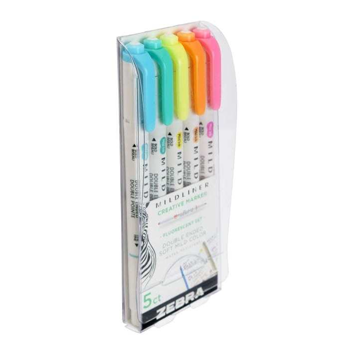 Zebra Текст маркер Mildliner Fluorescent, двоен, 5 цвята