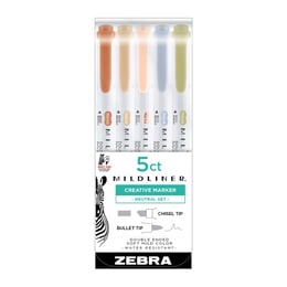 Zebra Текст маркер Mildliner Neutral, двоен, 5 цвята
