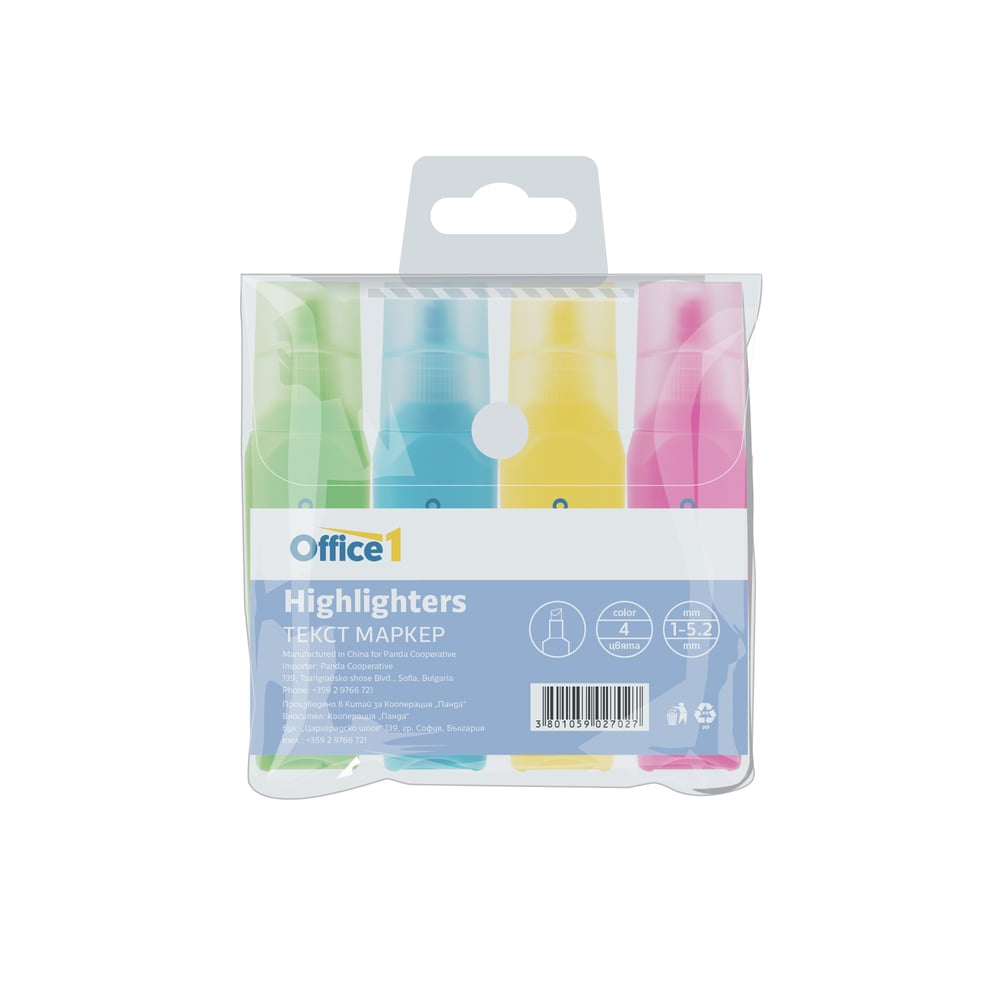 Office 1 Текст маркер HY13A, 4 цвята