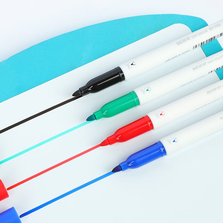 Beifa Борд маркер за бяла дъска BY703-C301, с гъбичка на капачката, комплект от 4 цвята