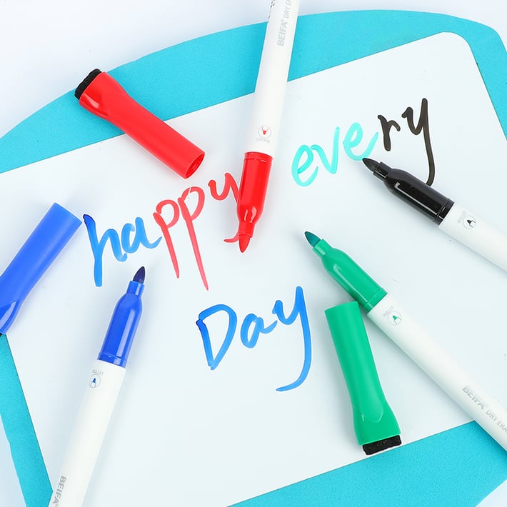 Beifa Борд маркер за бяла дъска BY703-C301, с гъбичка на капачката, комплект от 4 цвята