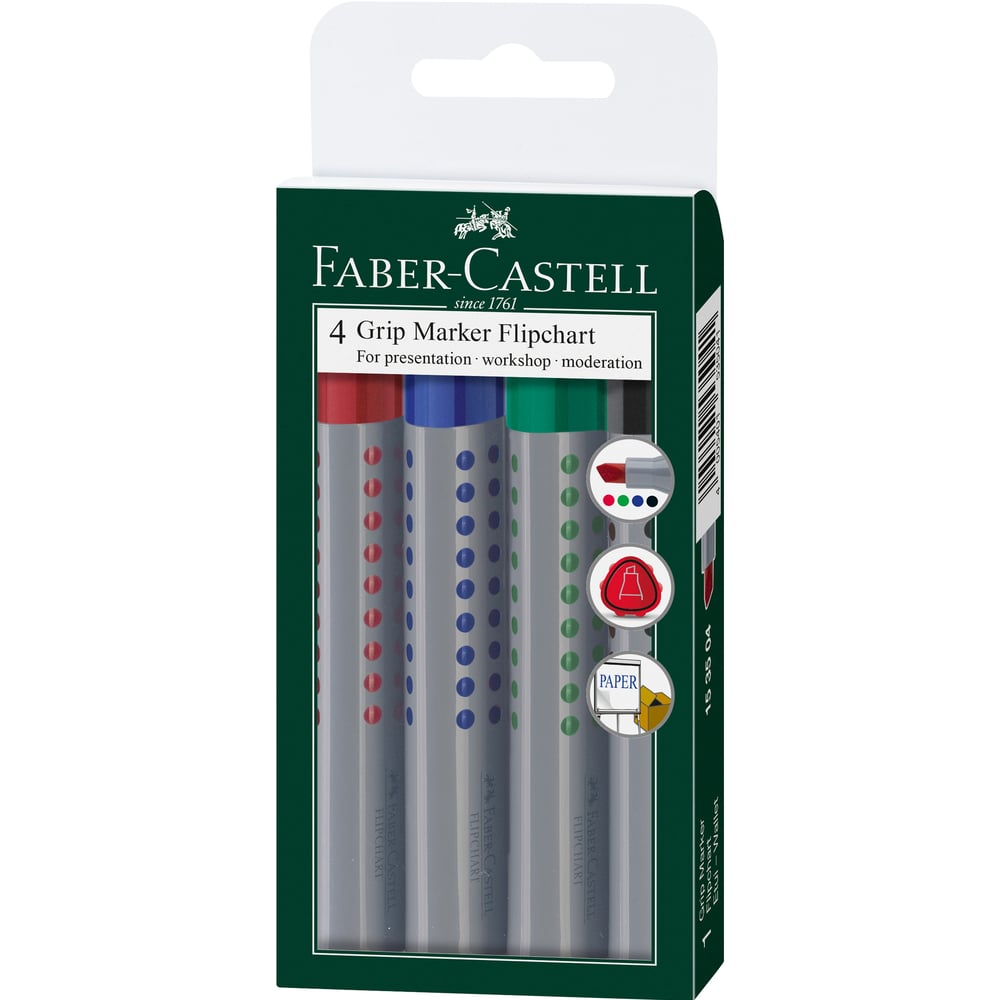 Faber-Castell Маркер за флипчарт Grip, скосен, 4 цвята