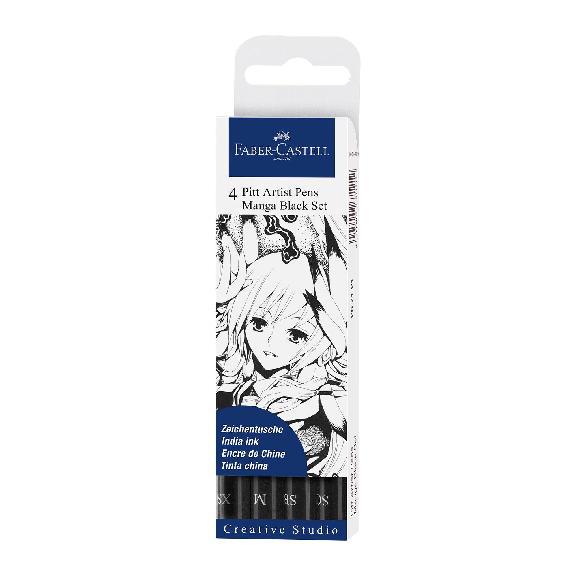 Faber-Castell Маркер Pitt Manga, размер XS, M, SC, SB, 4 броя, черен