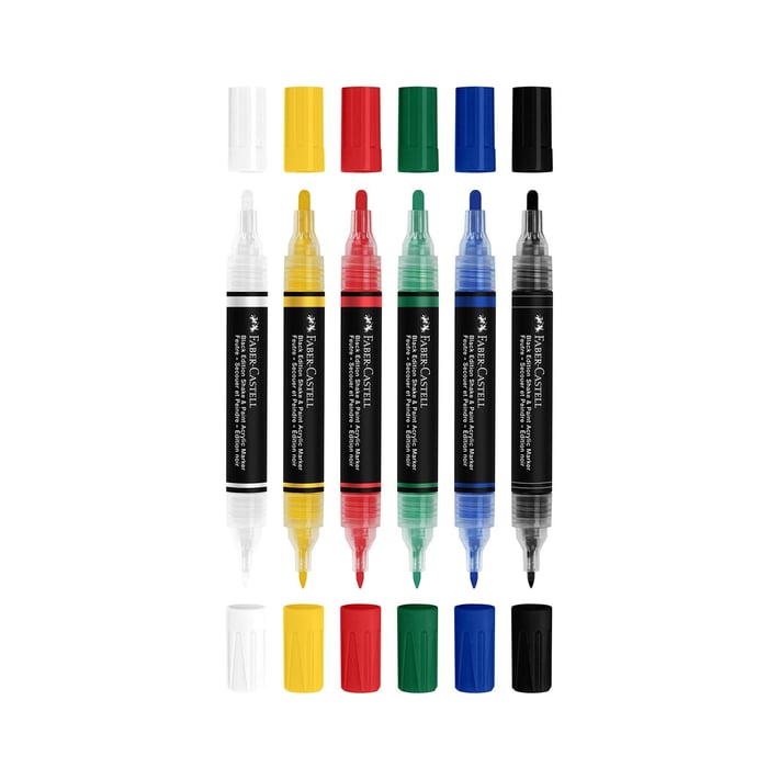 Faber-Castell Акрилен маркер Black Edition, 6 базови цвята
