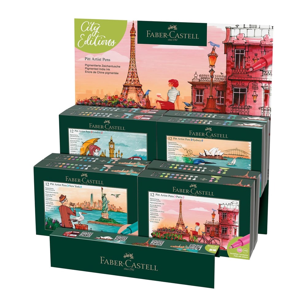 Faber-Castell Маркери Pitt Artist Cities, 8 комплекта в дисплей